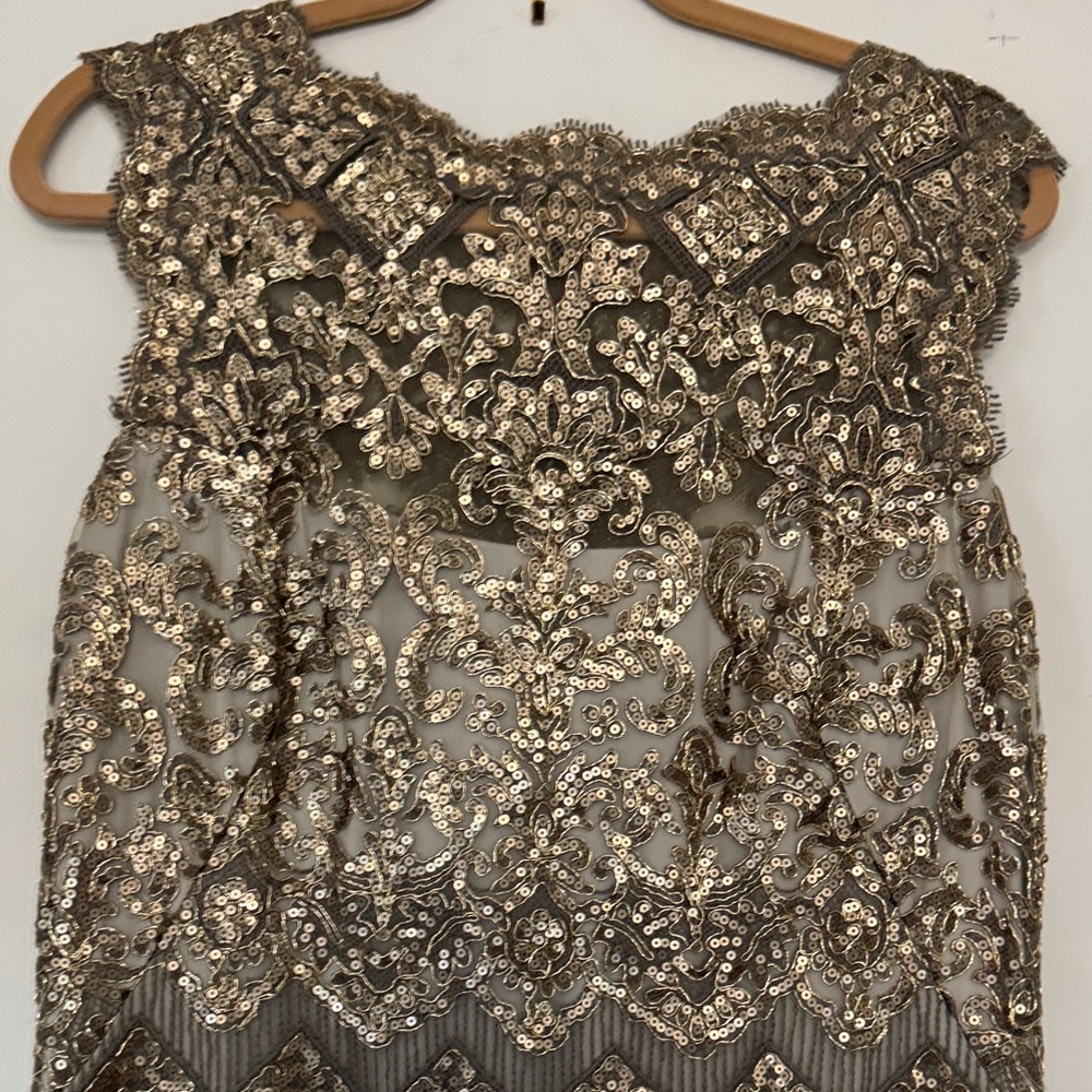 Tadashi Shoji Gold Lace Midi Dress